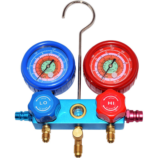 Set manometru, freon, 3 iesiri, cu vizor, R134A, R407, R404, R22 (image for) Set manometru, freon, 3 iesiri, cu vizor, R134A, R407, R404, R22